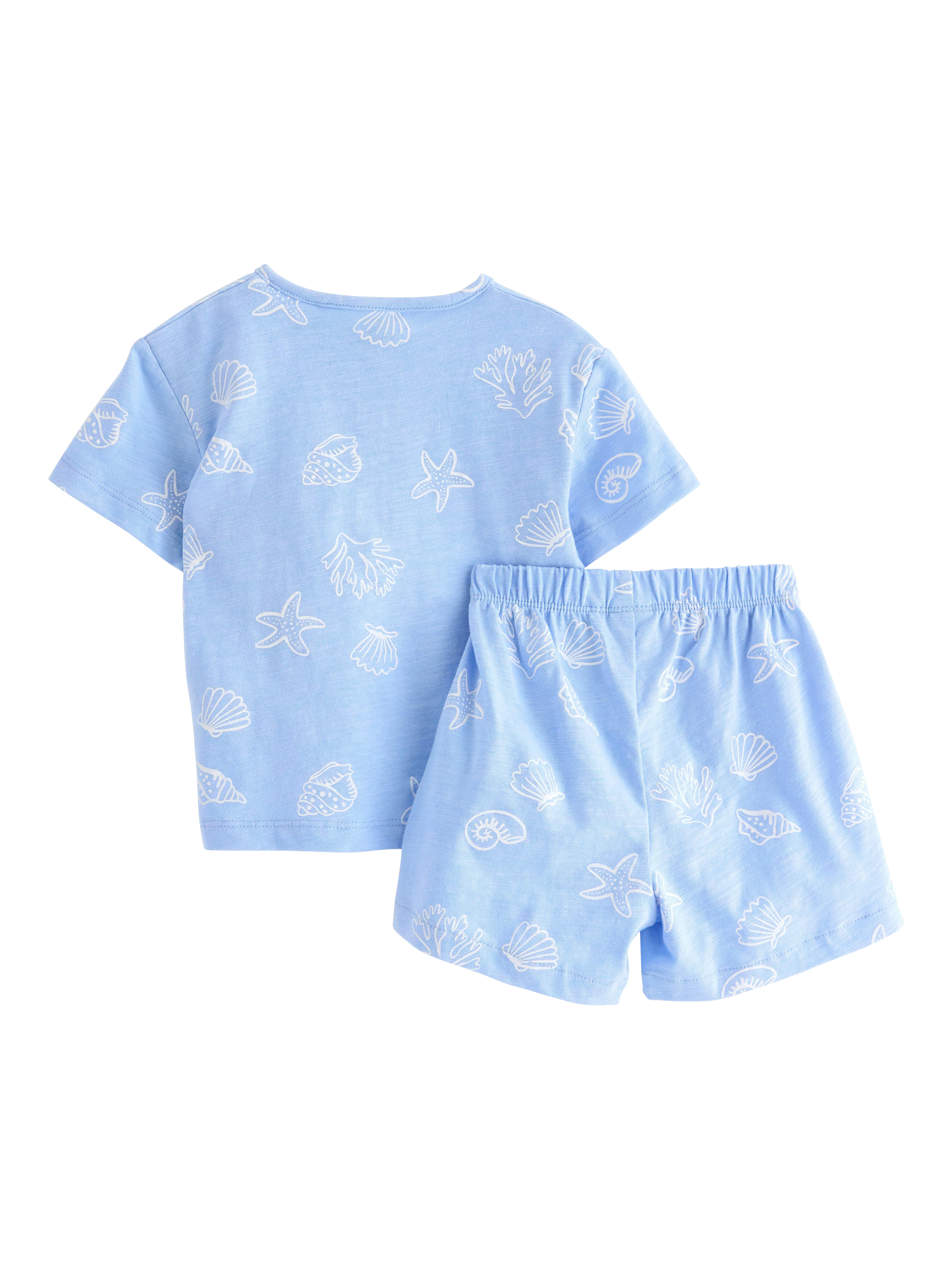 Product image 2 of 3, which shows Lindex Baby Cotton Shell Print T-Shirt & Shorts Set, Light Blue, 12-18 months