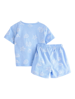 Lindex Baby Cotton Shell Print T-Shirt & Shorts Set, Light Blue - view 2, Light Blue
