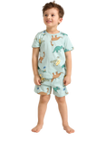 Lindex Kids' Cotton Dinosaur Print Shortie Pyjama Set, Light Dusty Turquois