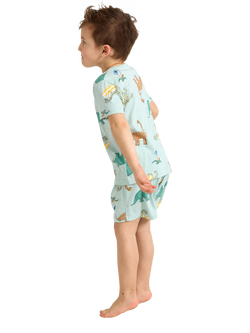 Lindex Kids' Cotton Dinosaur Print Shortie Pyjama Set, Light Dusty Turquois - view 2, Light Dusty Turquois