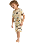 Lindex Kids' Cotton Construction Print Shortie Pyjama Set, Light Yellow