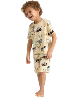 Lindex Kids' Cotton Construction Print Shortie Pyjama Set, Light Yellow, Light Yellow