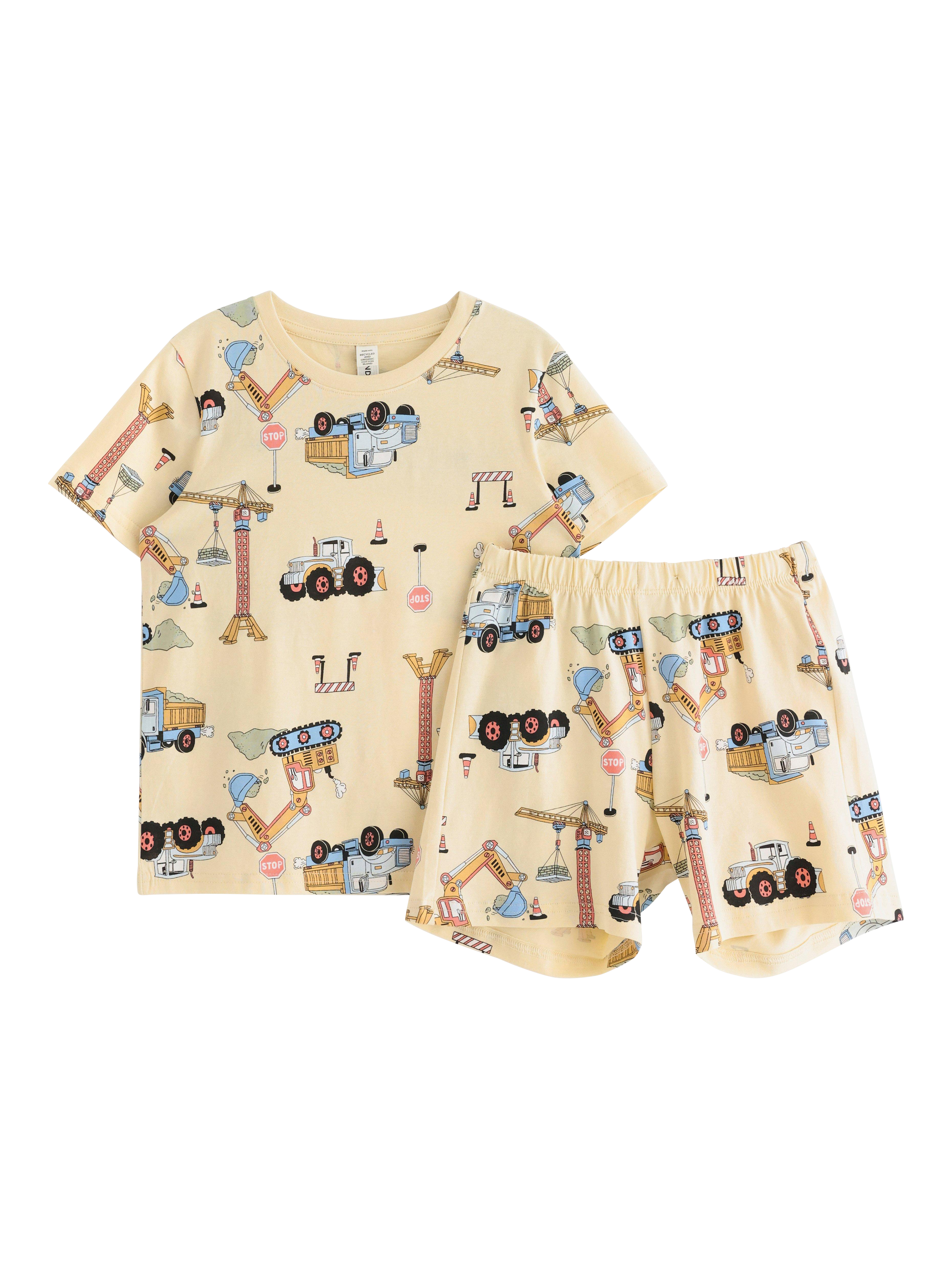 Product image 4 of 6, which shows Lindex Kids' Cotton Construction Print Shortie Pyjama Set, Light Yellow, 4-6 years