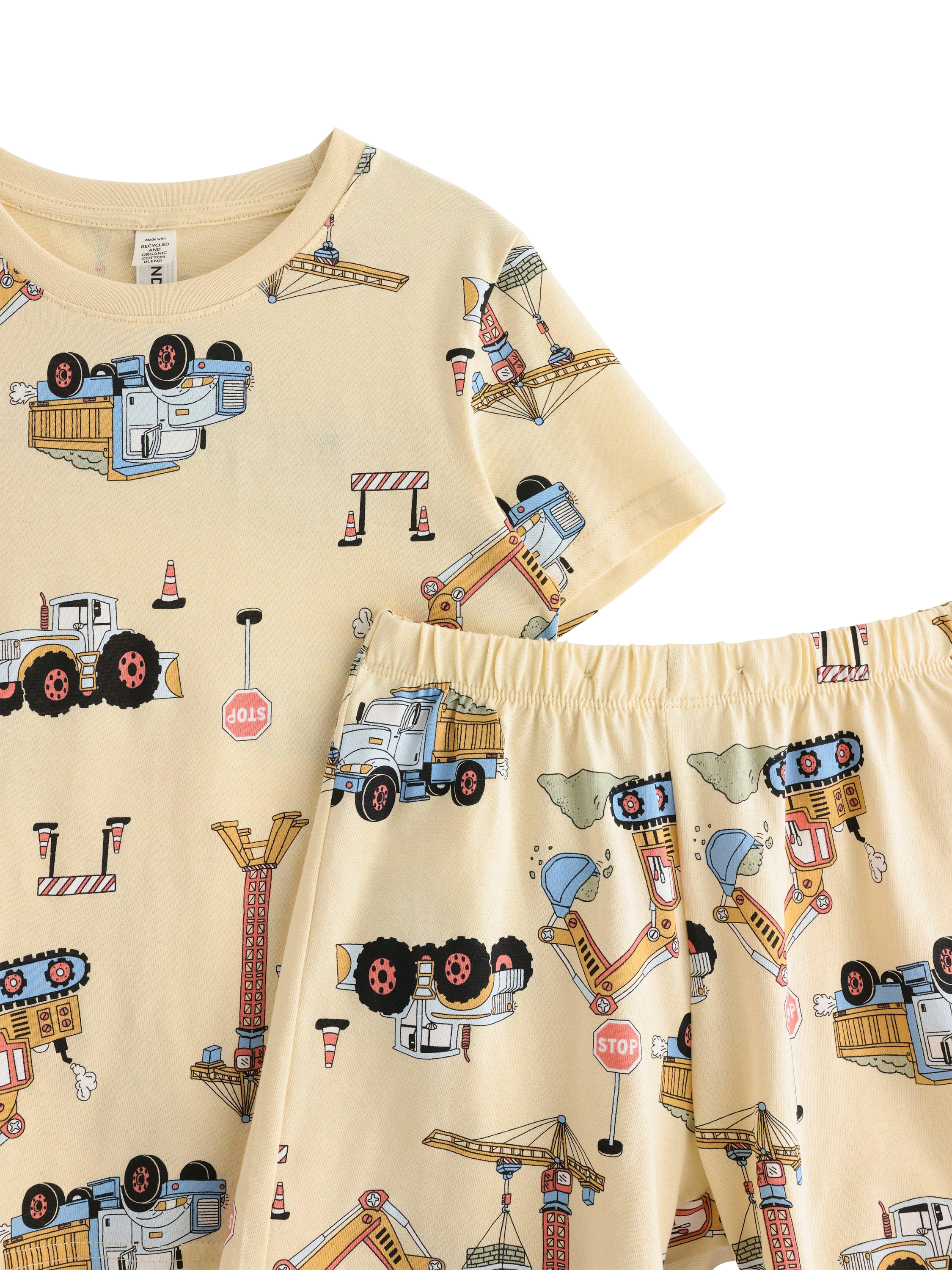 Product image 6 of 6, which shows Lindex Kids' Cotton Construction Print Shortie Pyjama Set, Light Yellow, 4-6 years