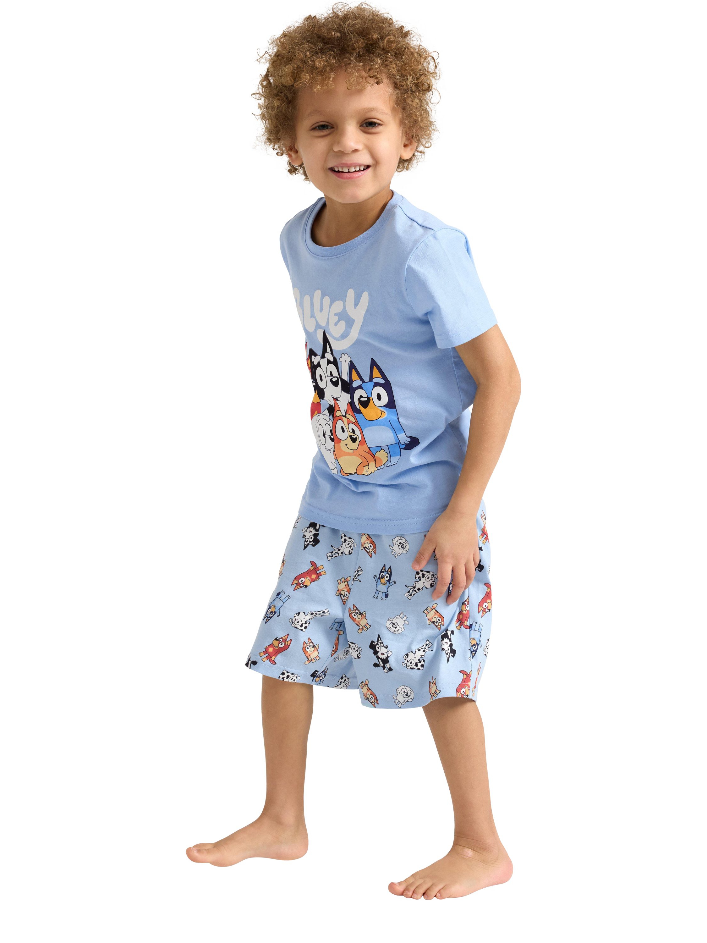 Product image 1 of 6, which shows Lindex Kids' Cotton Bluey Shortie Pyjama Set, Light Blue, 4-6 years