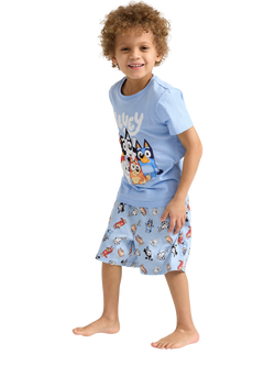 Lindex Kids' Cotton Bluey Shortie Pyjama Set, Light Blue, Light Blue