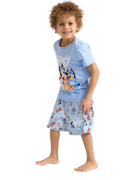 Lindex Kids' Cotton Bluey Shortie Pyjama Set, Light Blue, Light Blue