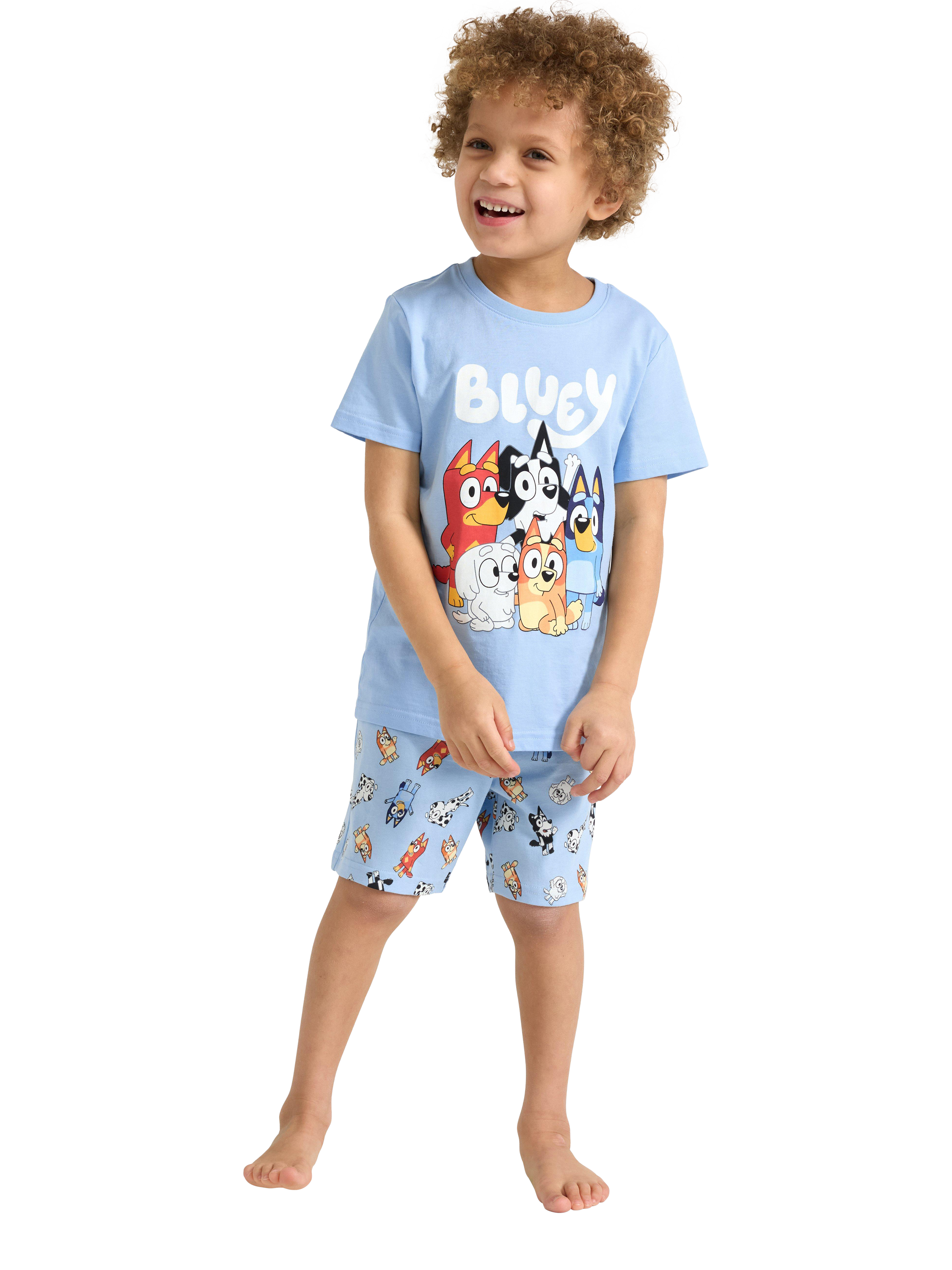 Product image 3 of 6, which shows Lindex Kids' Cotton Bluey Shortie Pyjama Set, Light Blue, 4-6 years