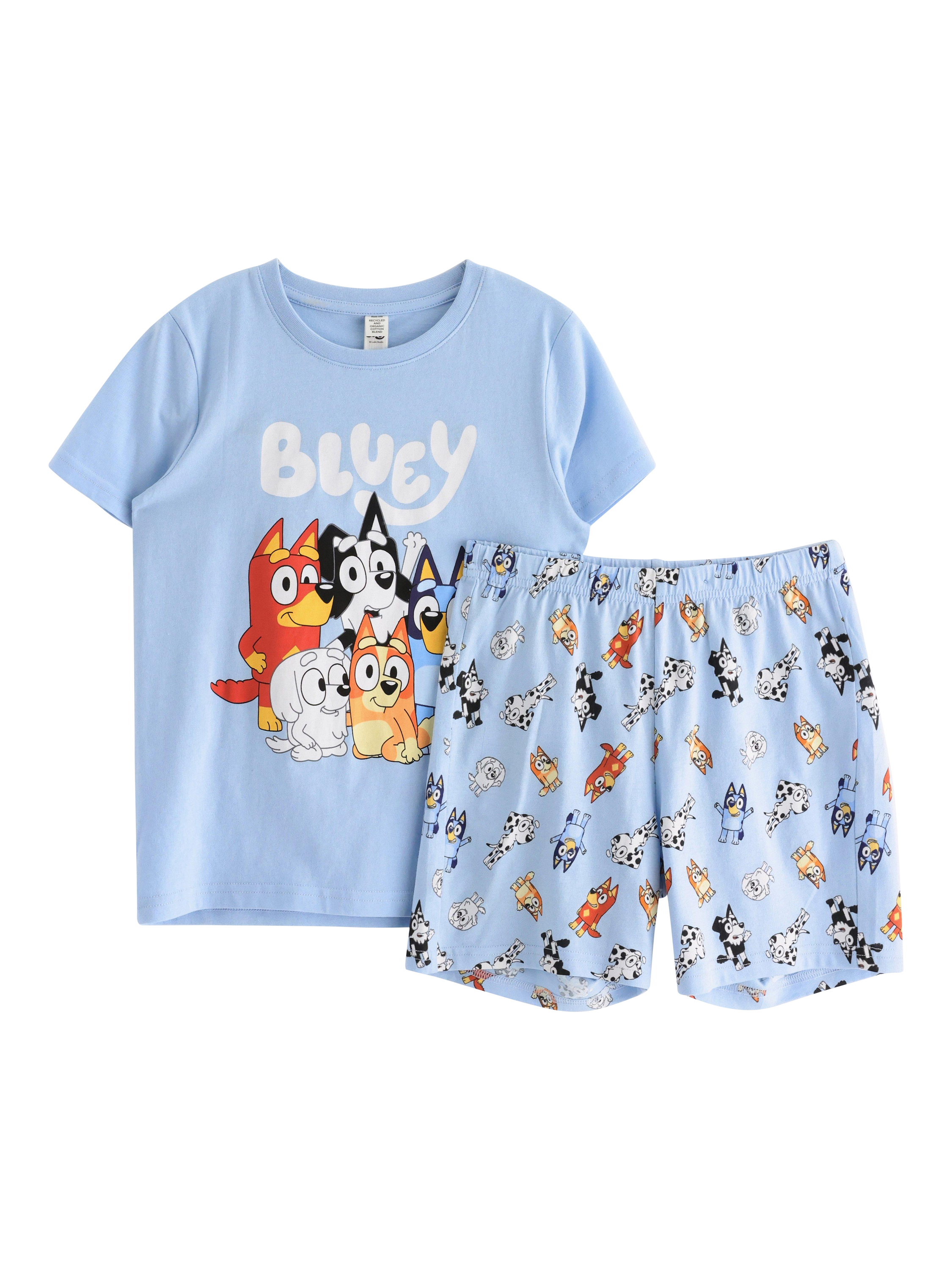Product image 4 of 6, which shows Lindex Kids' Cotton Bluey Shortie Pyjama Set, Light Blue, 4-6 years