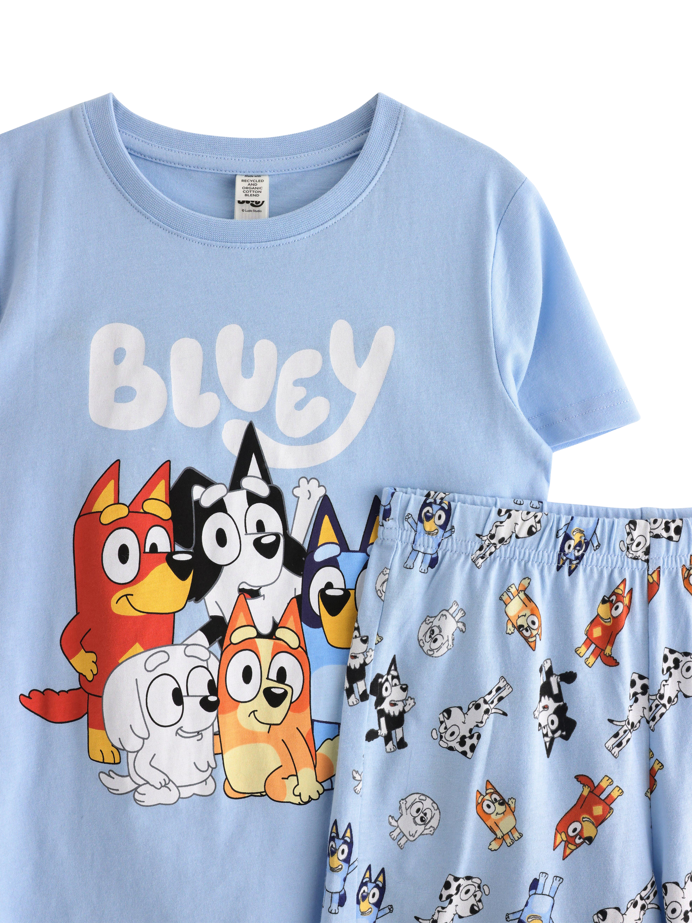 Product image 6 of 6, which shows Lindex Kids' Cotton Bluey Shortie Pyjama Set, Light Blue, 4-6 years