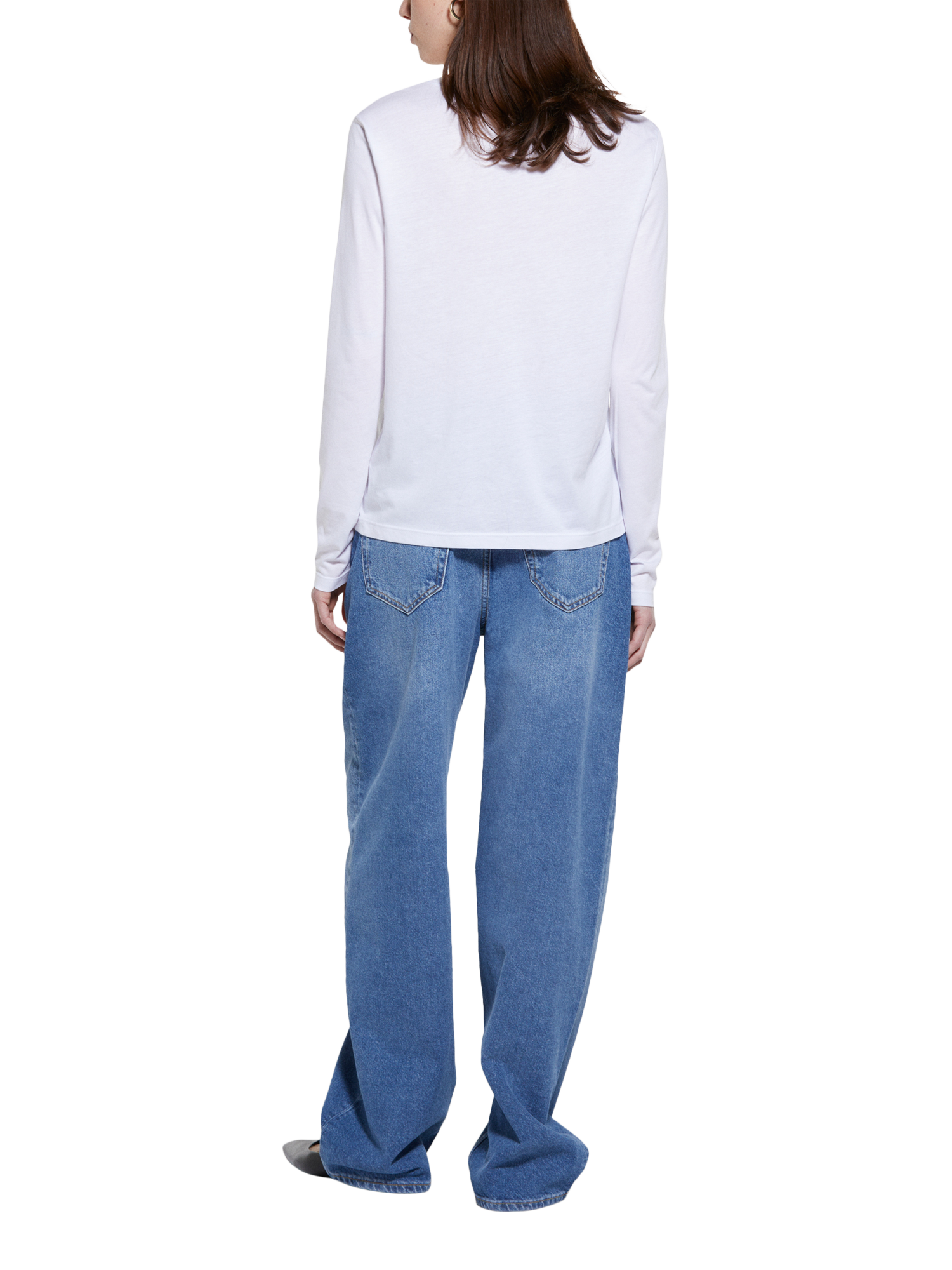 Product image 2 of 6, which shows SISLEY Crew Neck Long Sleeve Top, White, M