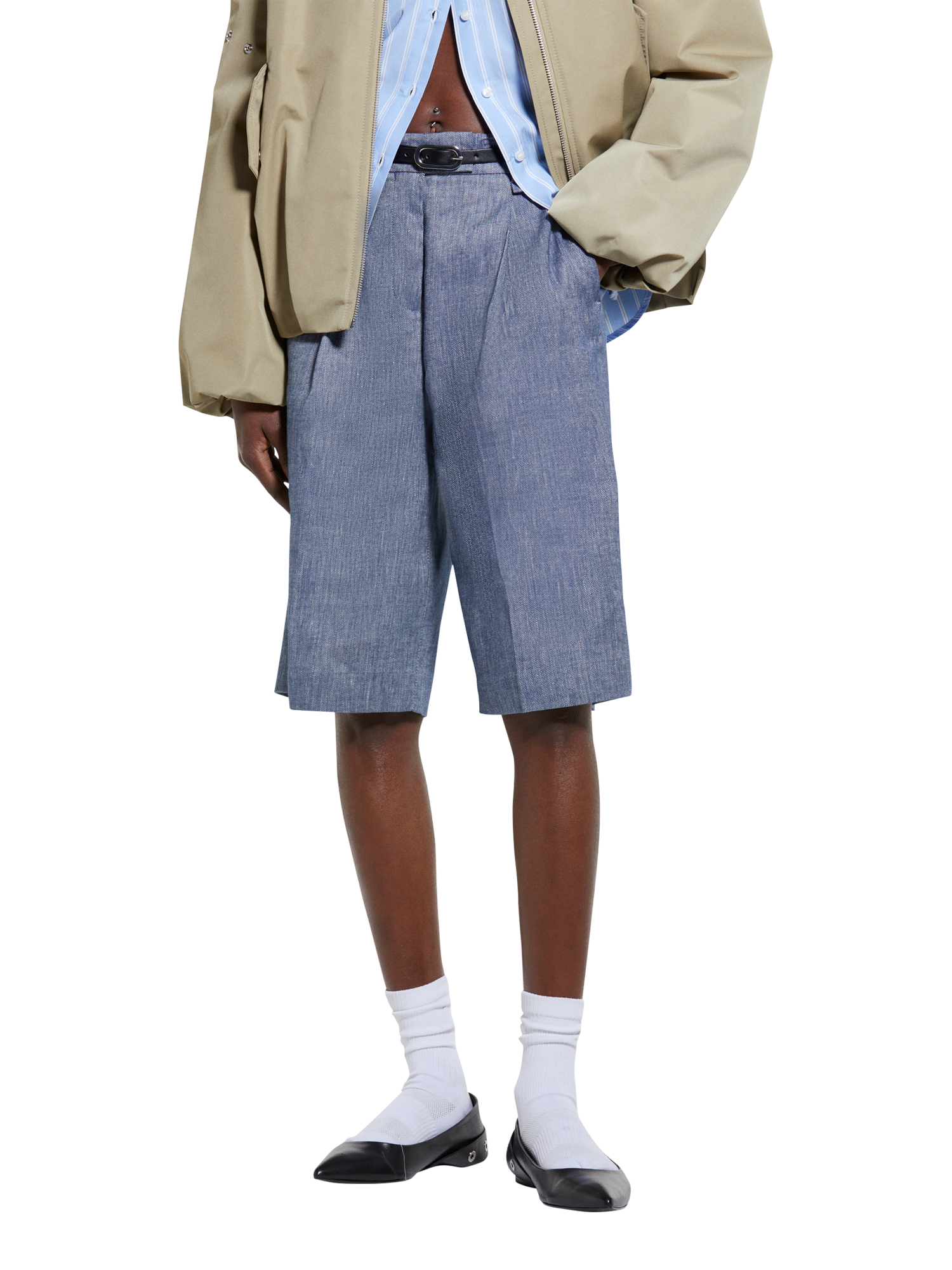 SISLEY Linen Blend Bermuda Shorts, Blue