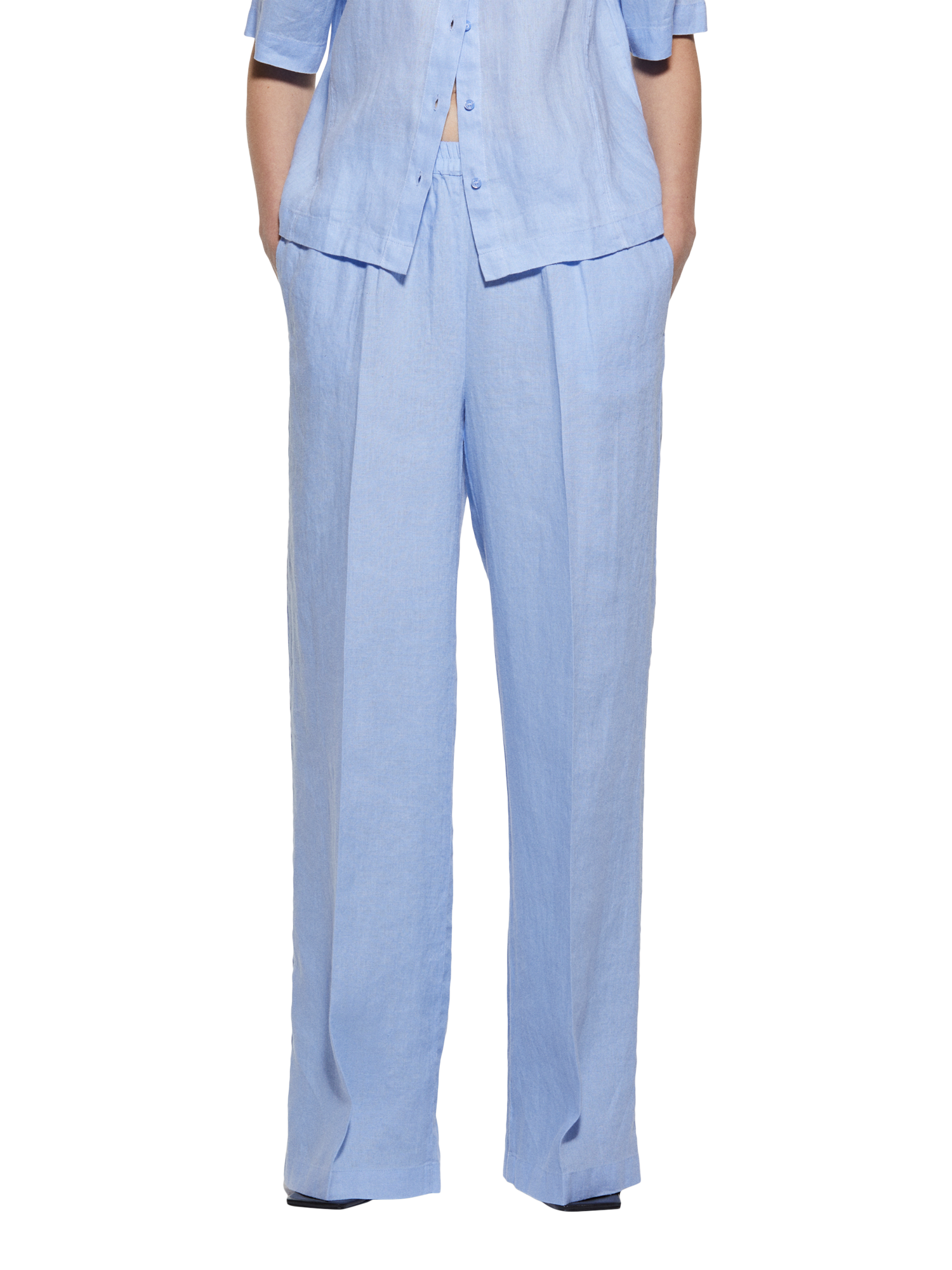 Product image 1 of 5, which shows SISLEY Linen Flare Trousers, Blue, 16