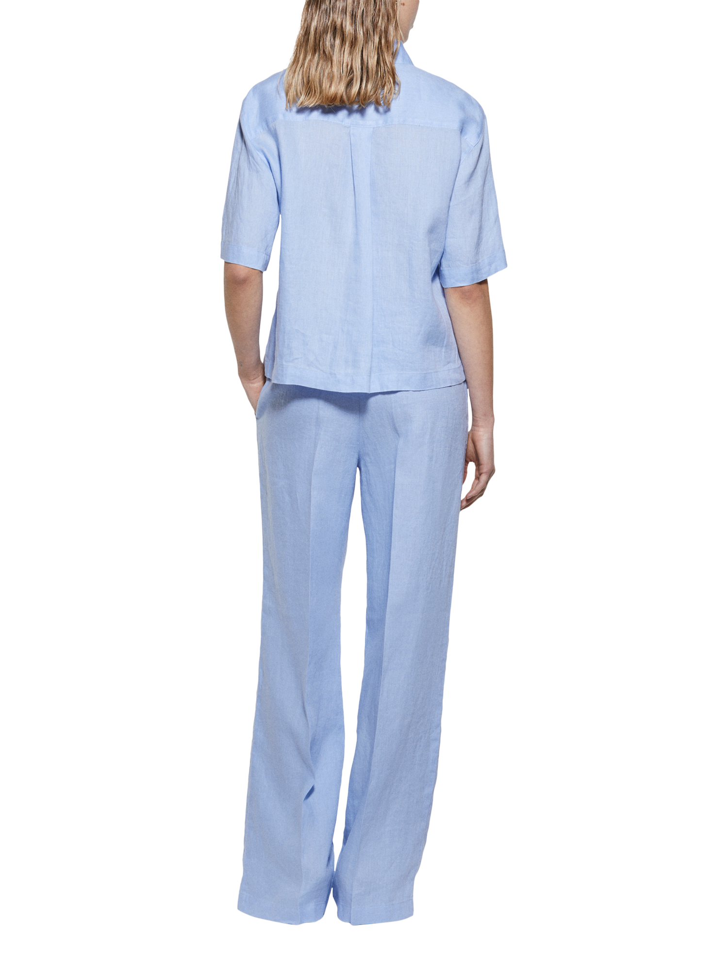 Product image 2 of 5, which shows SISLEY Linen Flare Trousers, Blue, 16