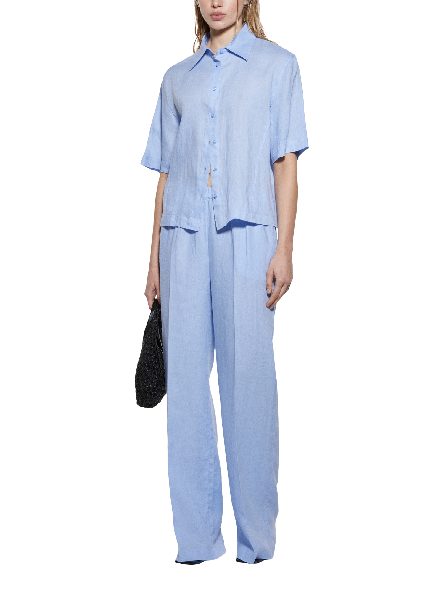 Product image 3 of 5, which shows SISLEY Linen Flare Trousers, Blue, 16