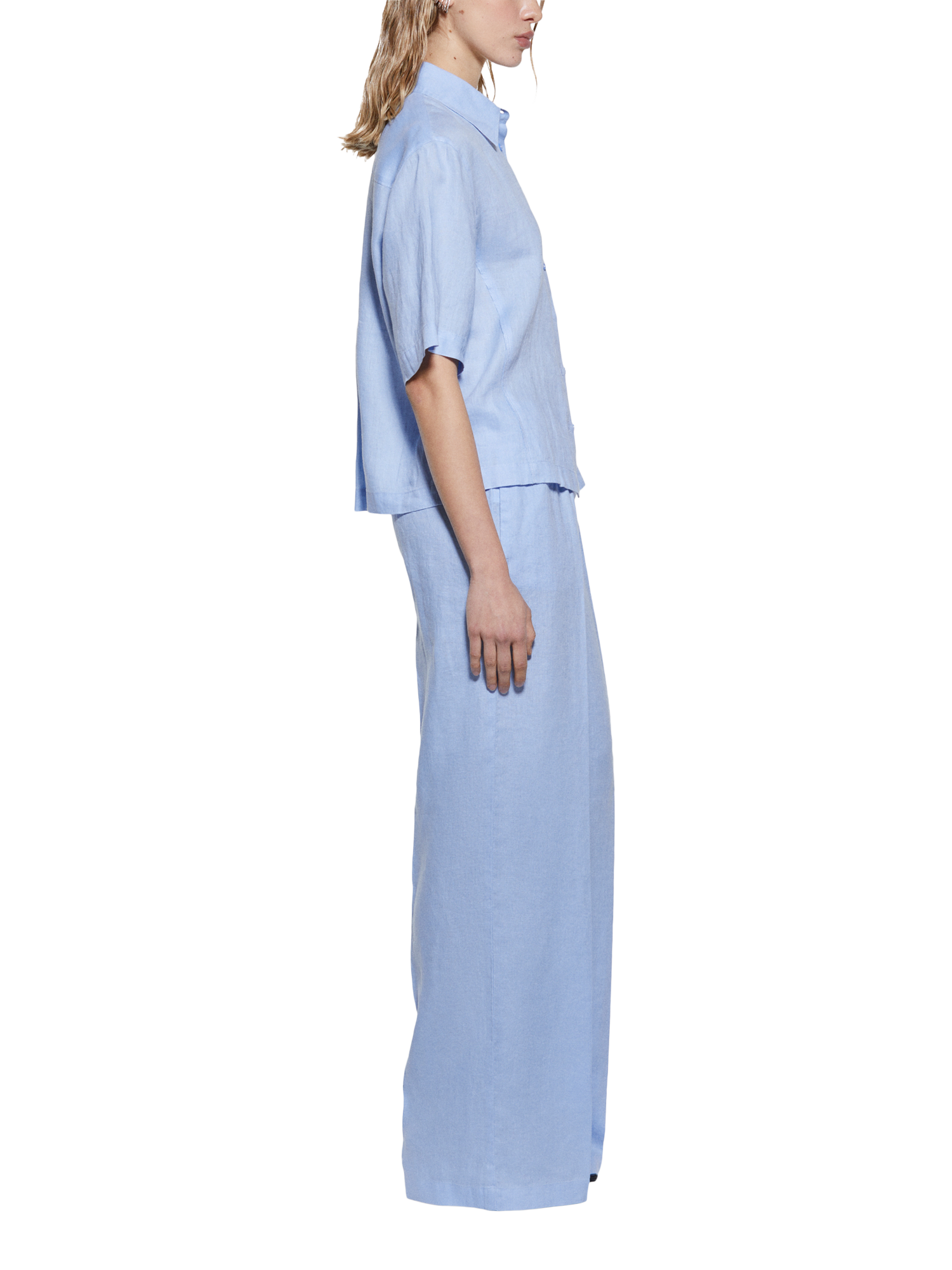 Product image 4 of 5, which shows SISLEY Linen Flare Trousers, Blue, 16