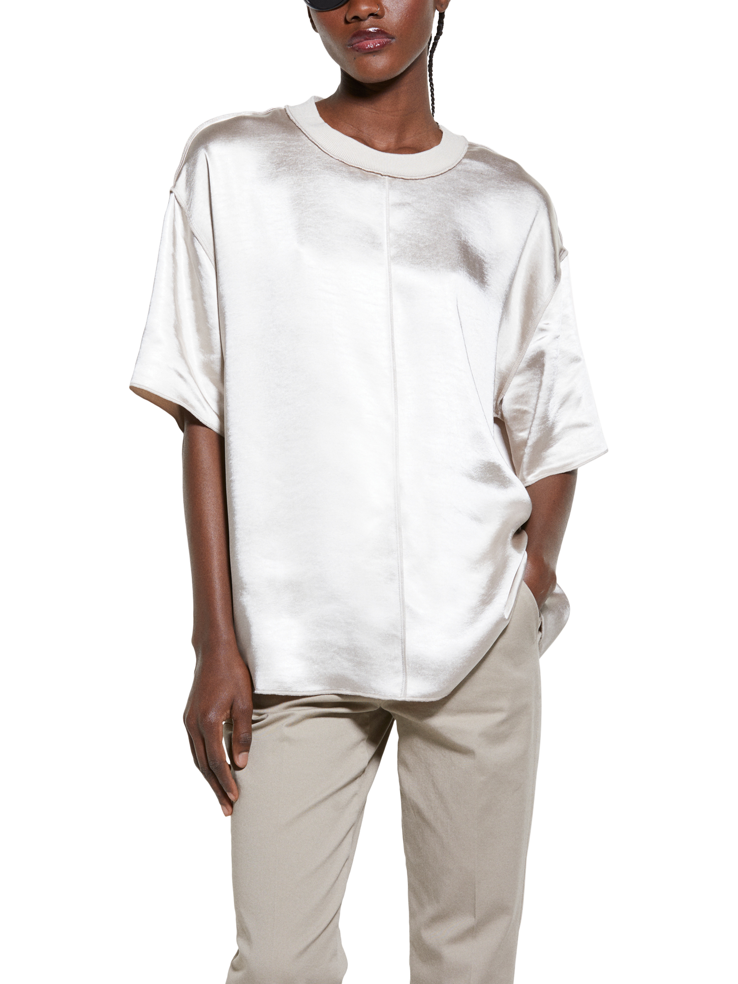Product image 1 of 5, which shows SISLEY Oversized Satin Blouse, Cream, L