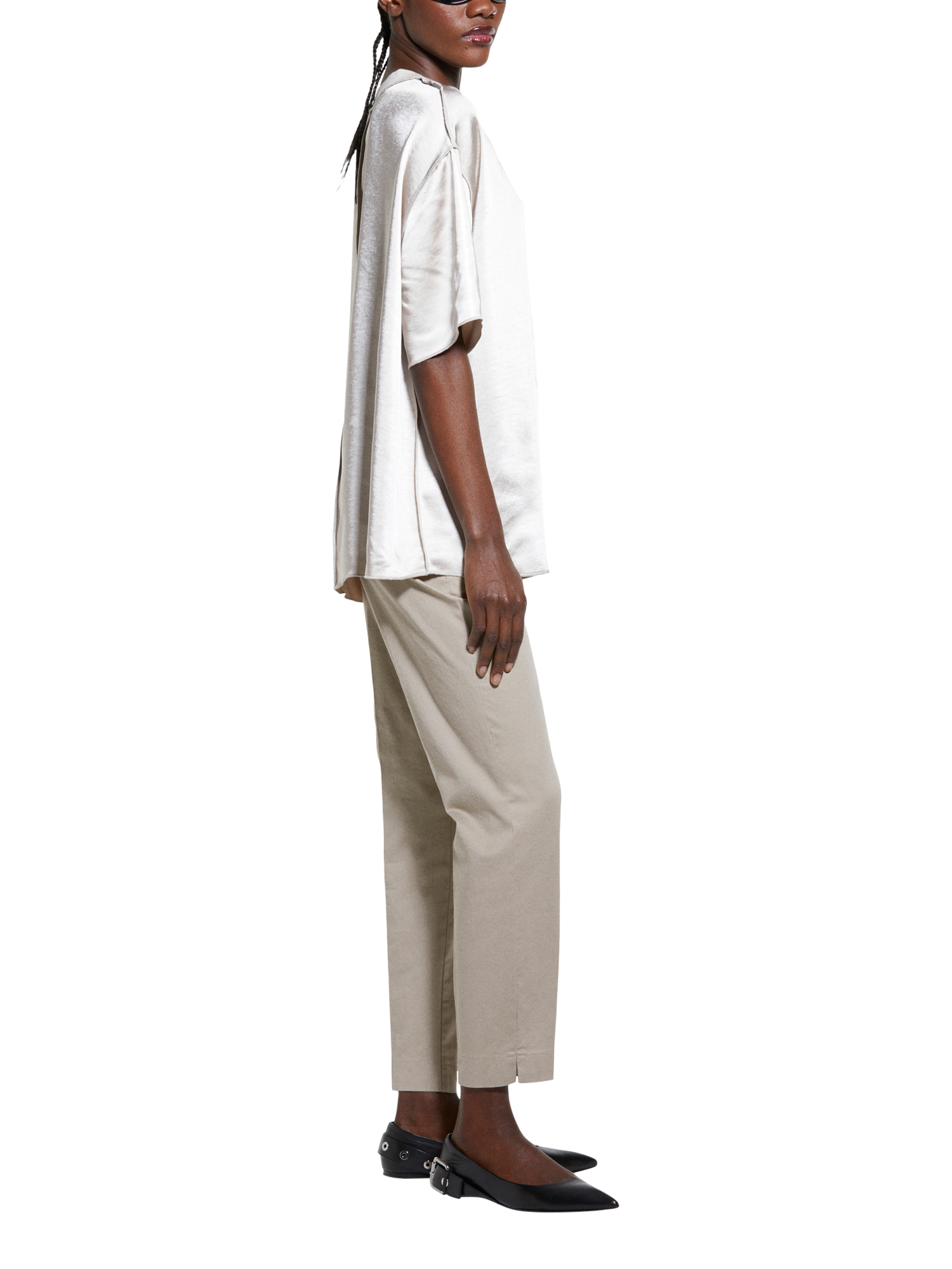Product image 4 of 5, which shows SISLEY Oversized Satin Blouse, Cream, L