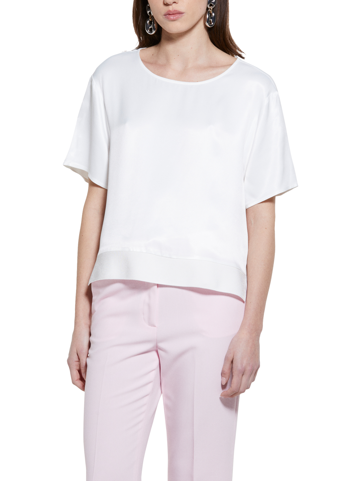 Product image 1 of 5, which shows SISLEY Short Sleeve Satin Top, White, XS