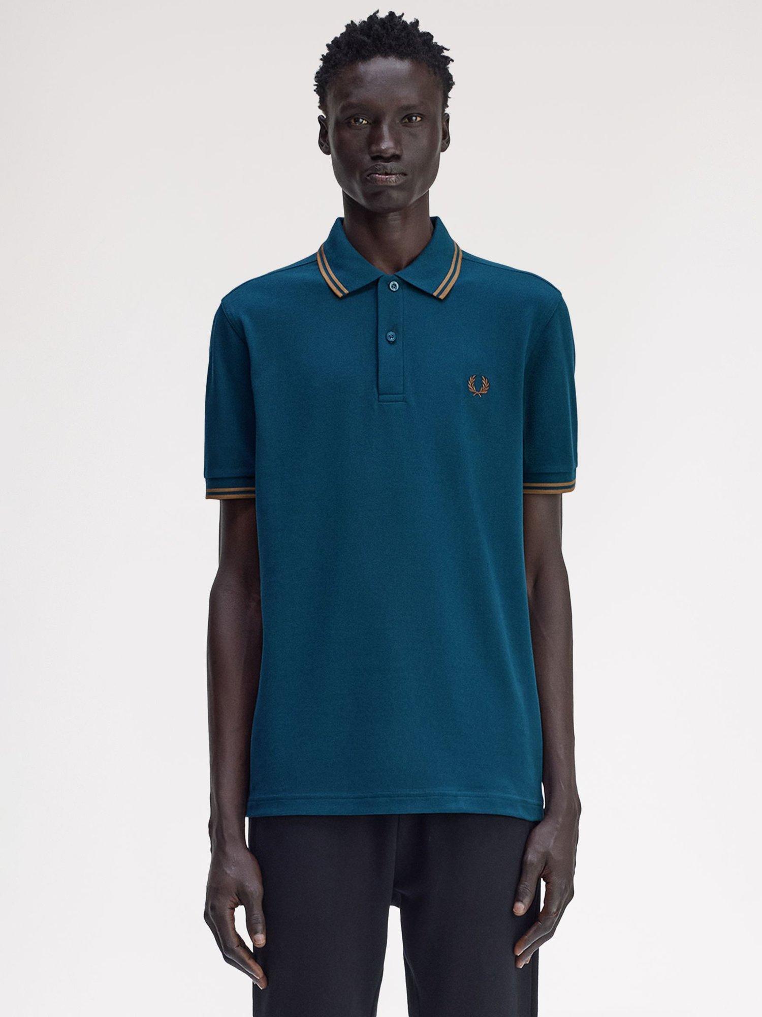 Product image 1 of 5, which shows Fred Perry Cotton Regular Fit Short Sleeve Polo Shirt, Drkptrl/Shdstone, S