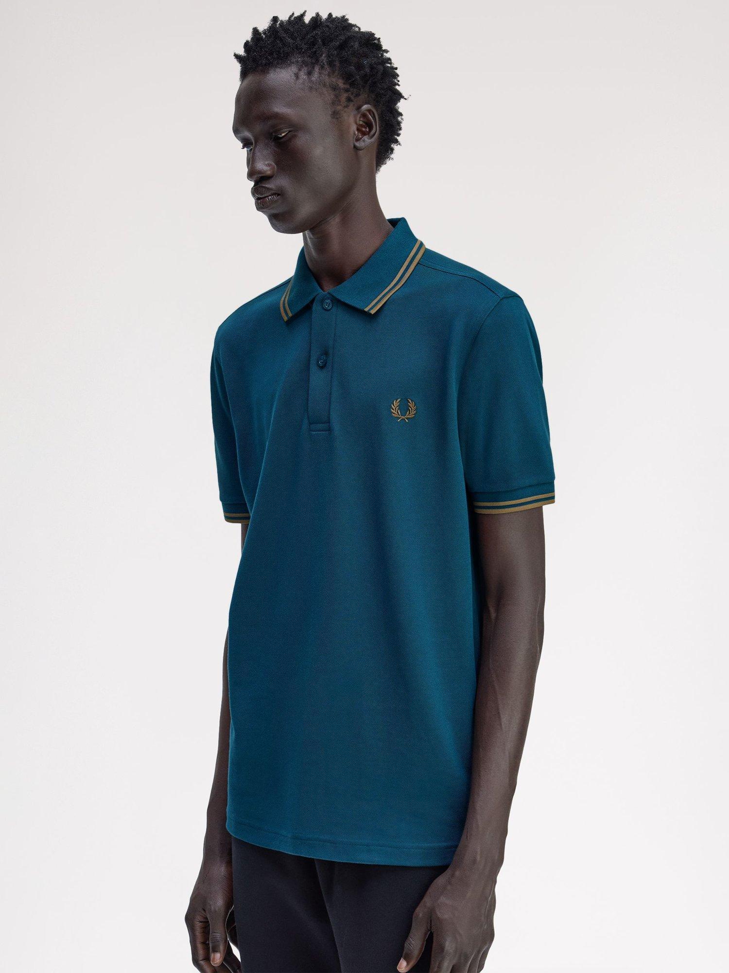 Product image 3 of 5, which shows Fred Perry Cotton Regular Fit Short Sleeve Polo Shirt, Drkptrl/Shdstone, S