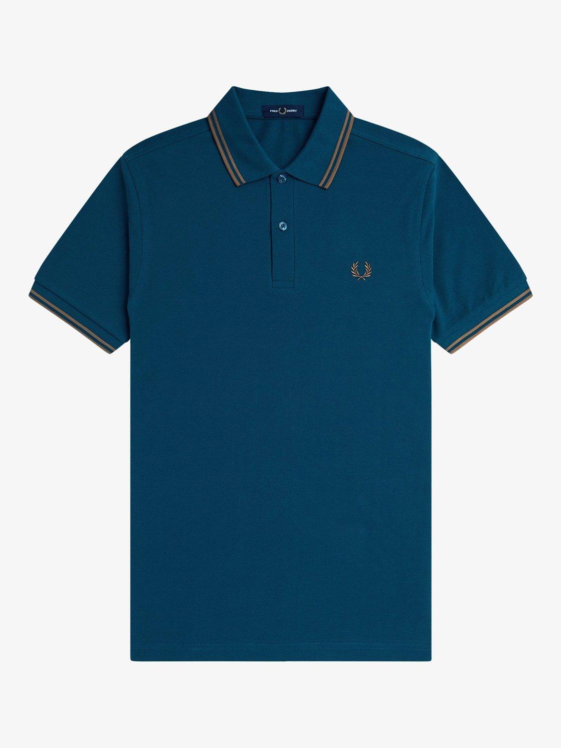 Product image 4 of 5, which shows Fred Perry Cotton Regular Fit Short Sleeve Polo Shirt, Drkptrl/Shdstone, S