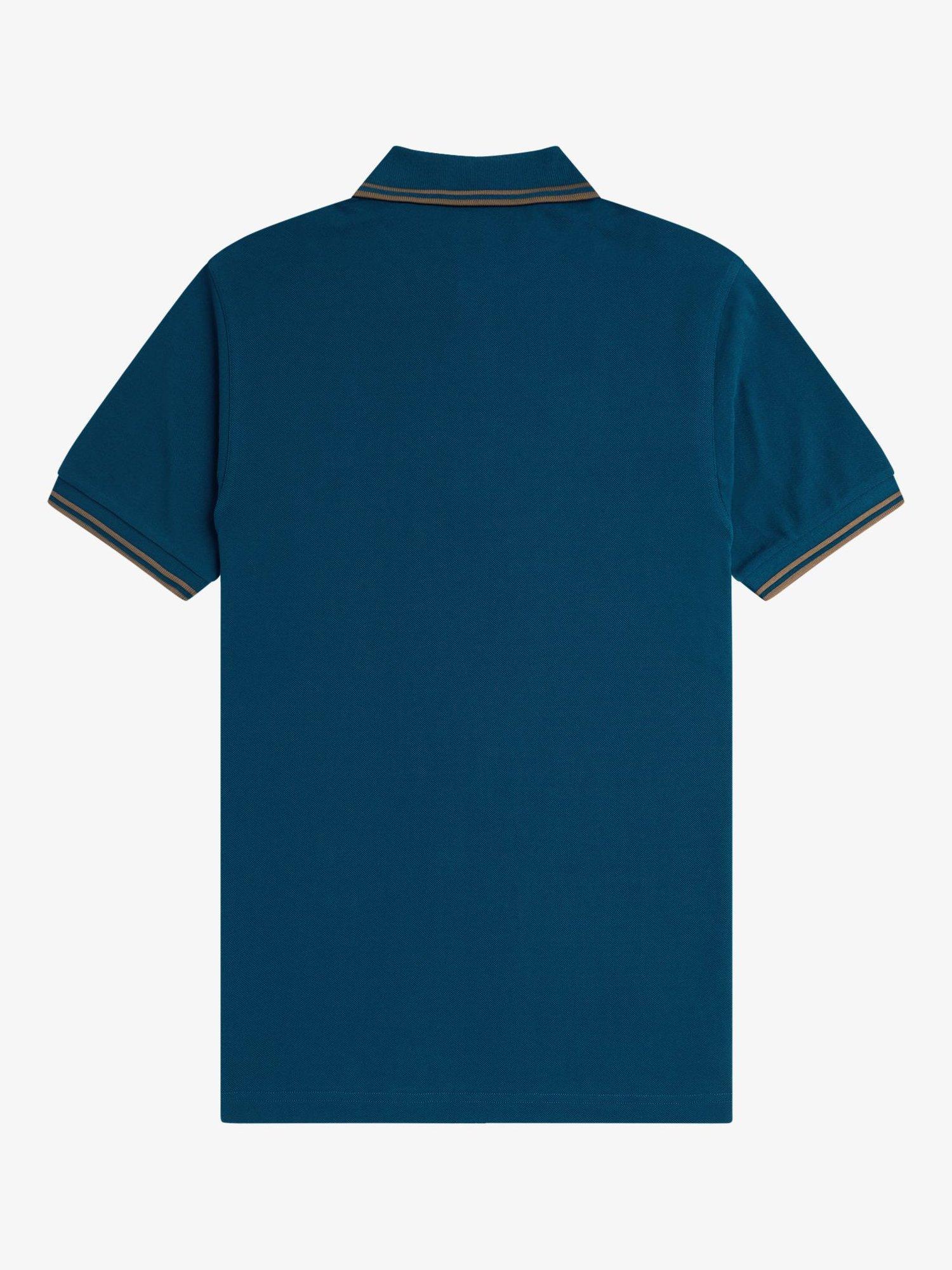Product image 5 of 5, which shows Fred Perry Cotton Regular Fit Short Sleeve Polo Shirt, Drkptrl/Shdstone, S