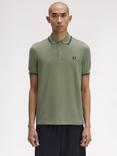 Fred Perry Cotton Regular Fit Short Sleeve Polo Shirt, Lrlwrthgreen/Blk