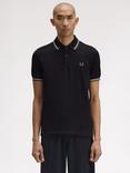 Fred Perry Cotton Regular Fit Short Sleeve Polo Shirt, Blk/Ecr/Lrlwgren