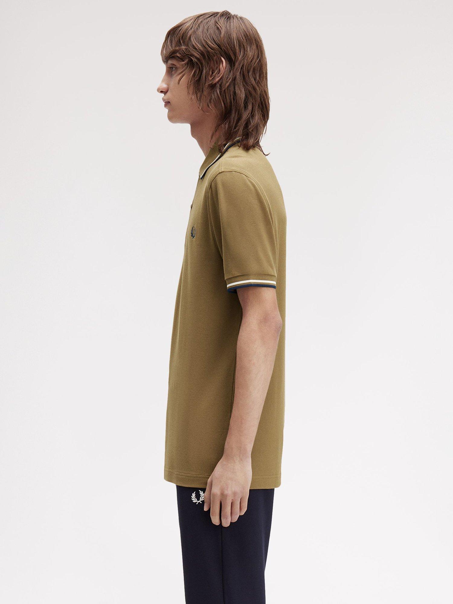 Product image 2 of 5, which shows Fred Perry Cotton Regular Fit Short Sleeve Polo Shirt, Shdstn/Ecr/Dkpet, S