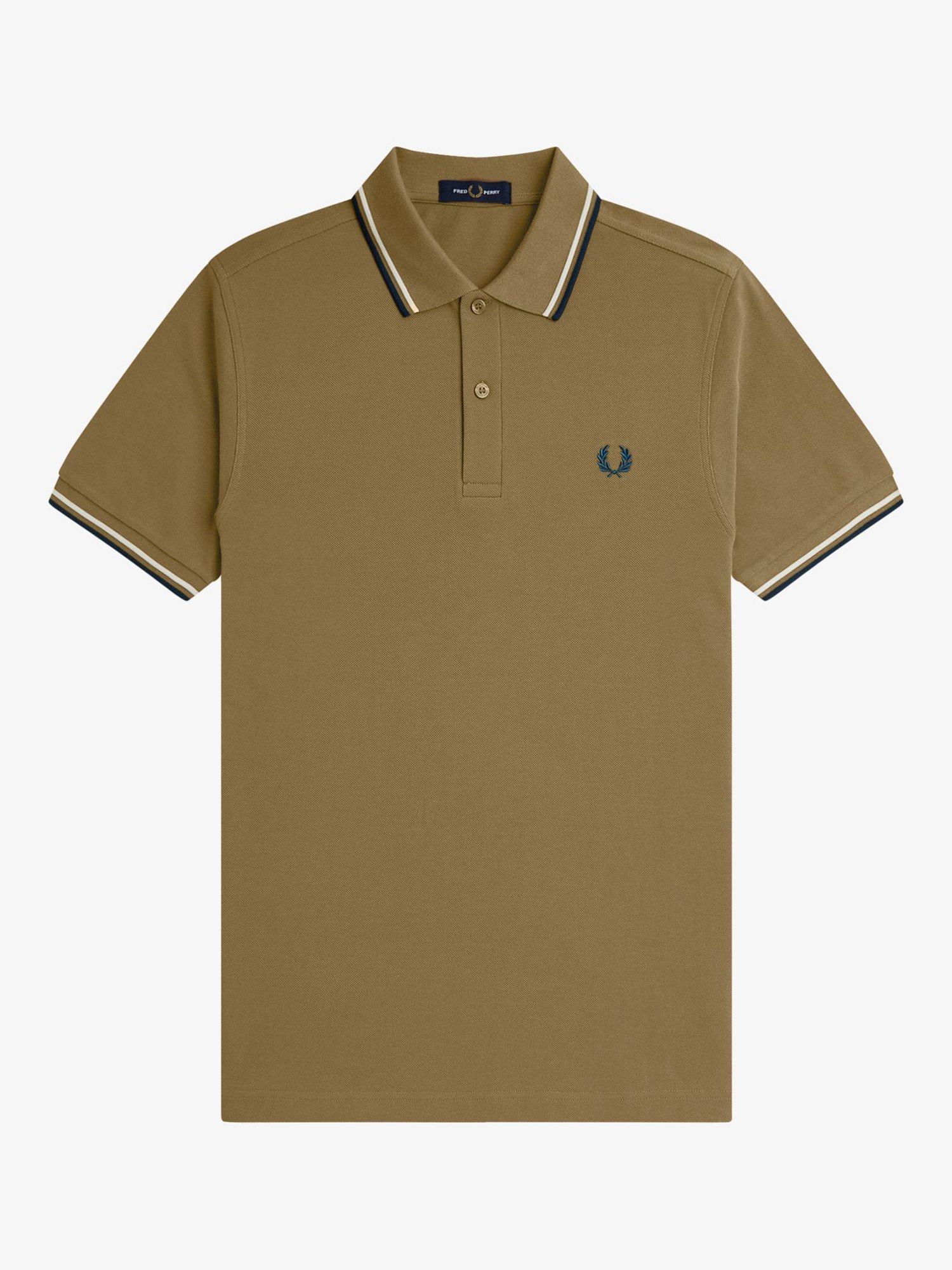 Product image 4 of 5, which shows Fred Perry Cotton Regular Fit Short Sleeve Polo Shirt, Shdstn/Ecr/Dkpet, S