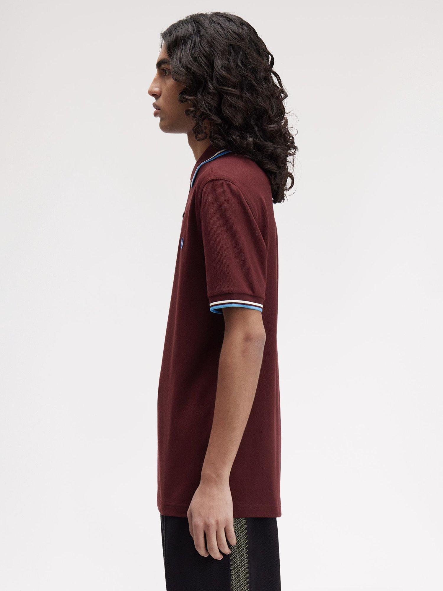 Product image 2 of 5, which shows Fred Perry Cotton Regular Fit Short Sleeve Polo Shirt, Oxbld/Ecr/Crtblu, S