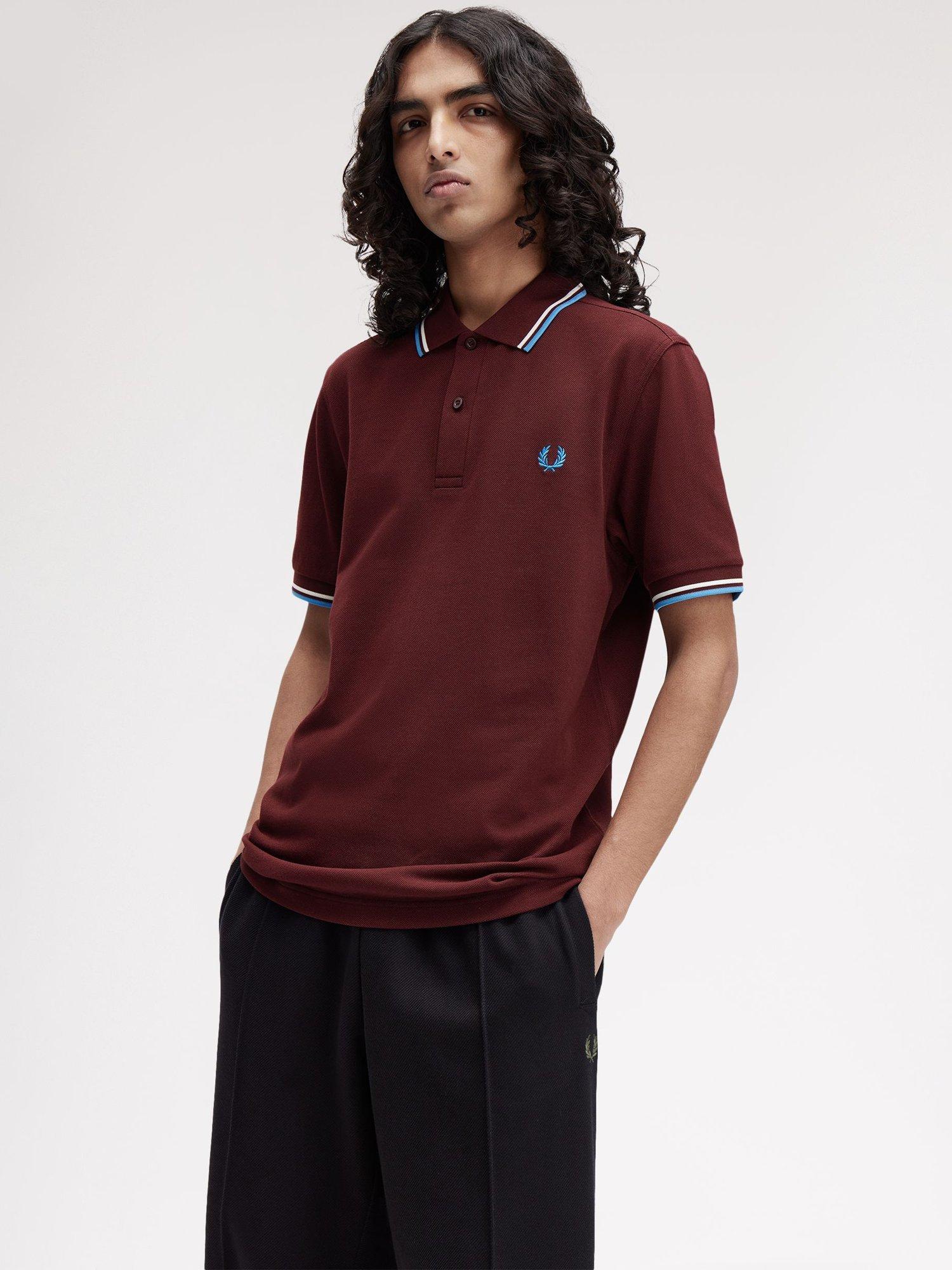 Product image 3 of 5, which shows Fred Perry Cotton Regular Fit Short Sleeve Polo Shirt, Oxbld/Ecr/Crtblu, S