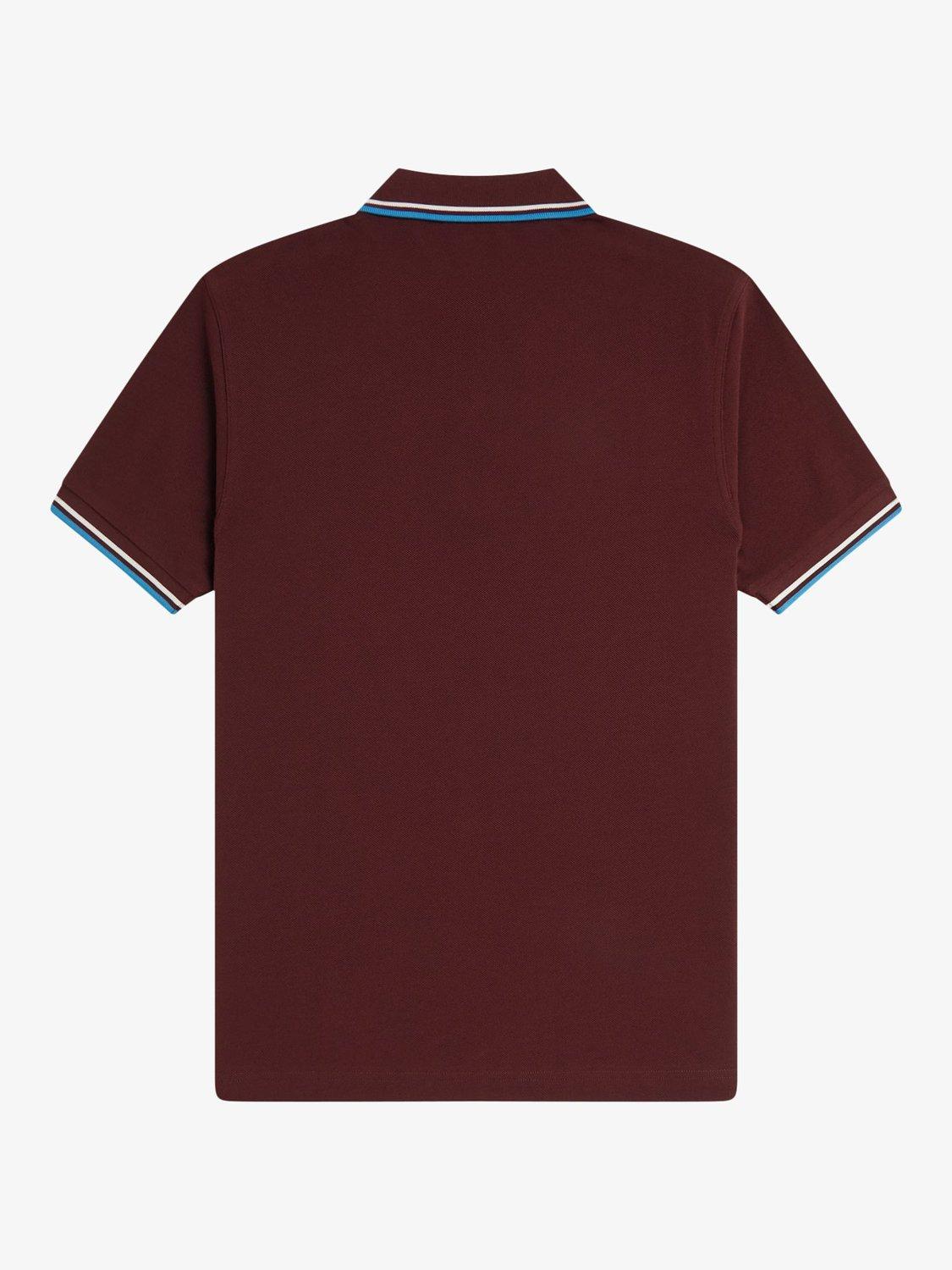 Product image 5 of 5, which shows Fred Perry Cotton Regular Fit Short Sleeve Polo Shirt, Oxbld/Ecr/Crtblu, S