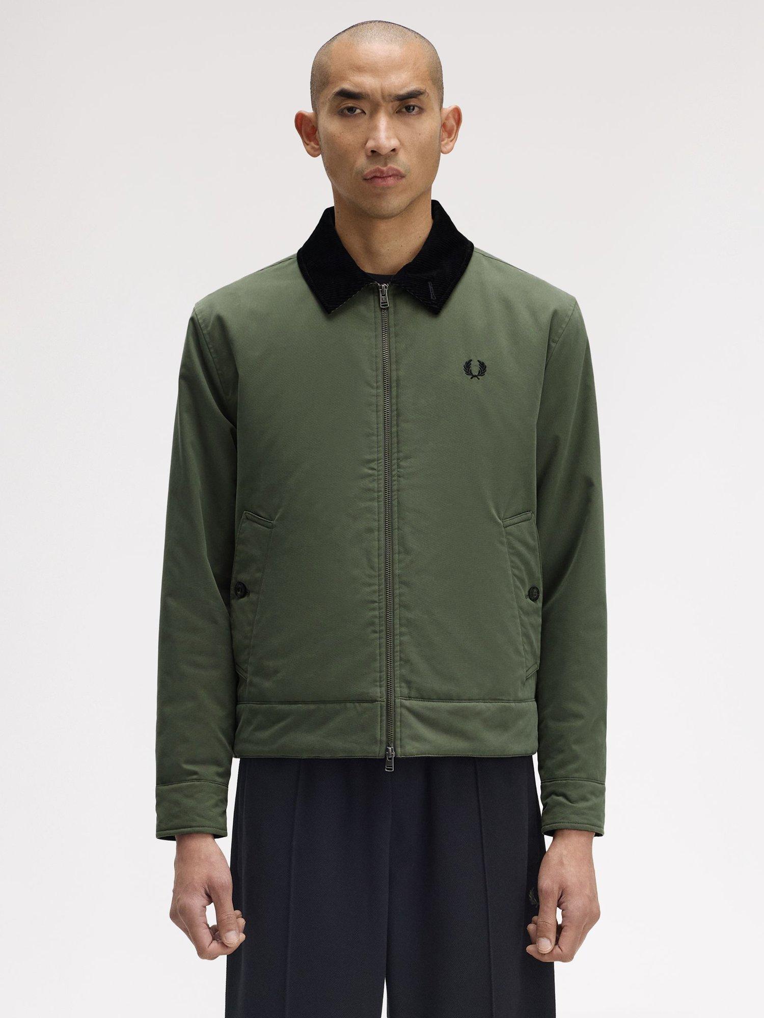FRED PERRY CABAN JACKET チェック M Fred Perry Cotton Blend Caban Jacket, Laurel Wreath Green