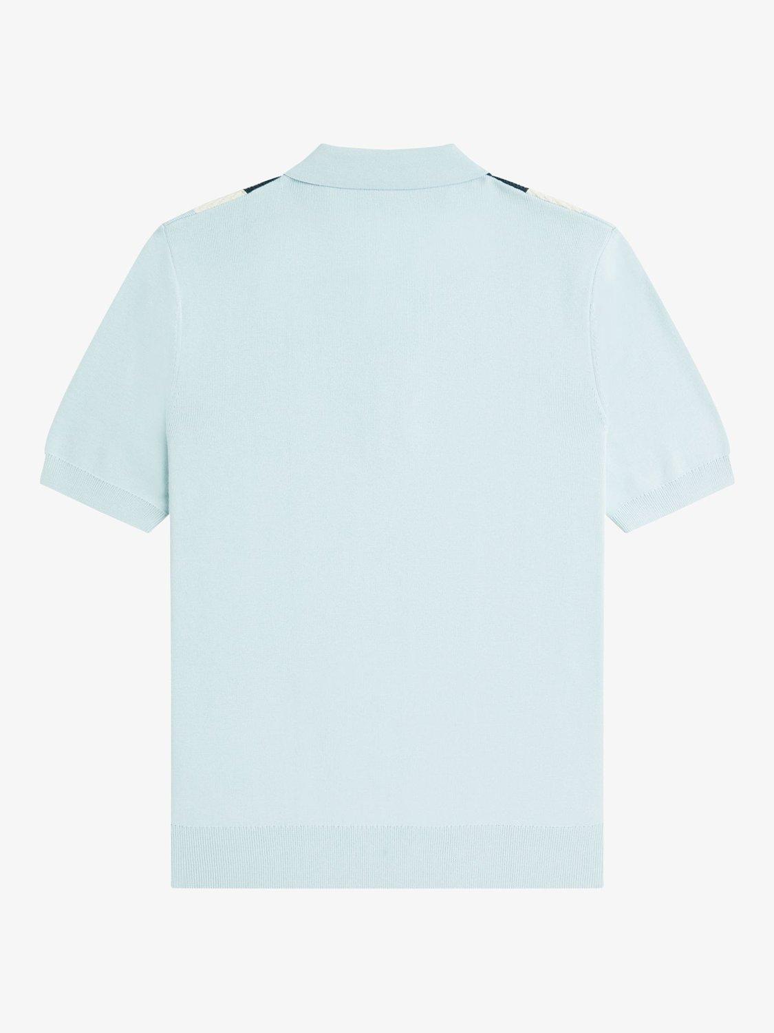 Product image 5 of 5, which shows Fred Perry Cotton Stripe Short Sleeve Collar Jersey Top, Light Ice, M