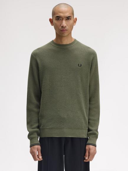 Fred Perry Waffle Stitch Cotton Jumper, Lrl Wrth Green