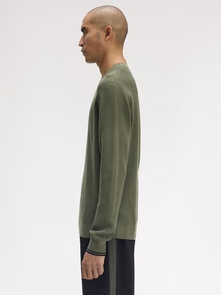 Fred Perry Waffle Stitch Cotton Jumper - view 2, Lrl Wrth Green
