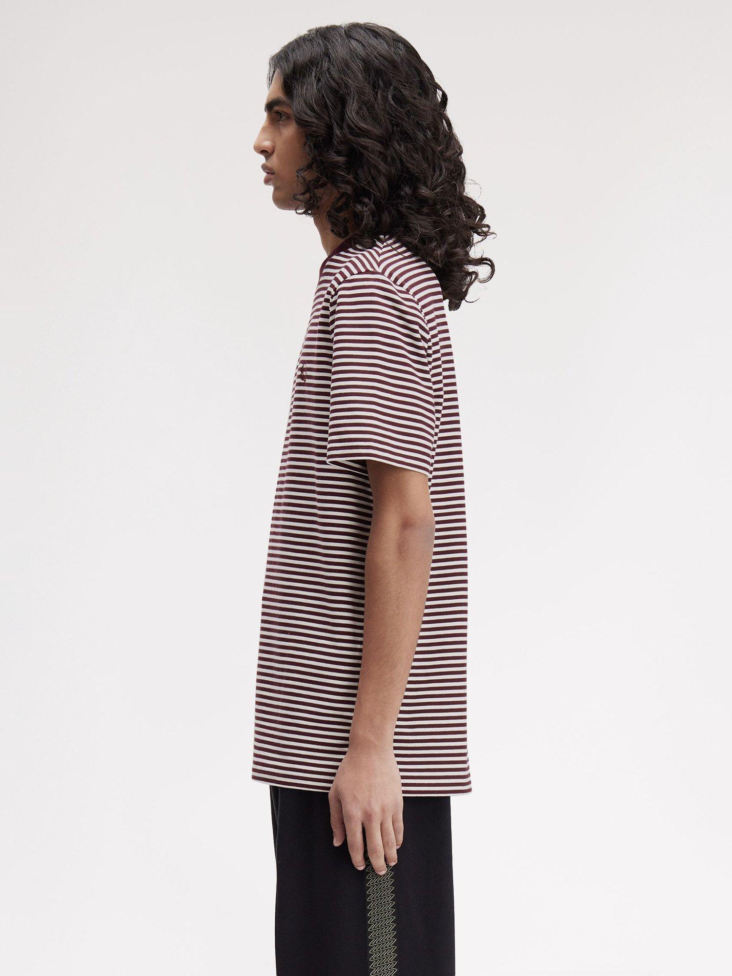 Product image 2 of 5, which shows Fred Perry Fine Stripe Cotton T-Shirt, Oxblood, M