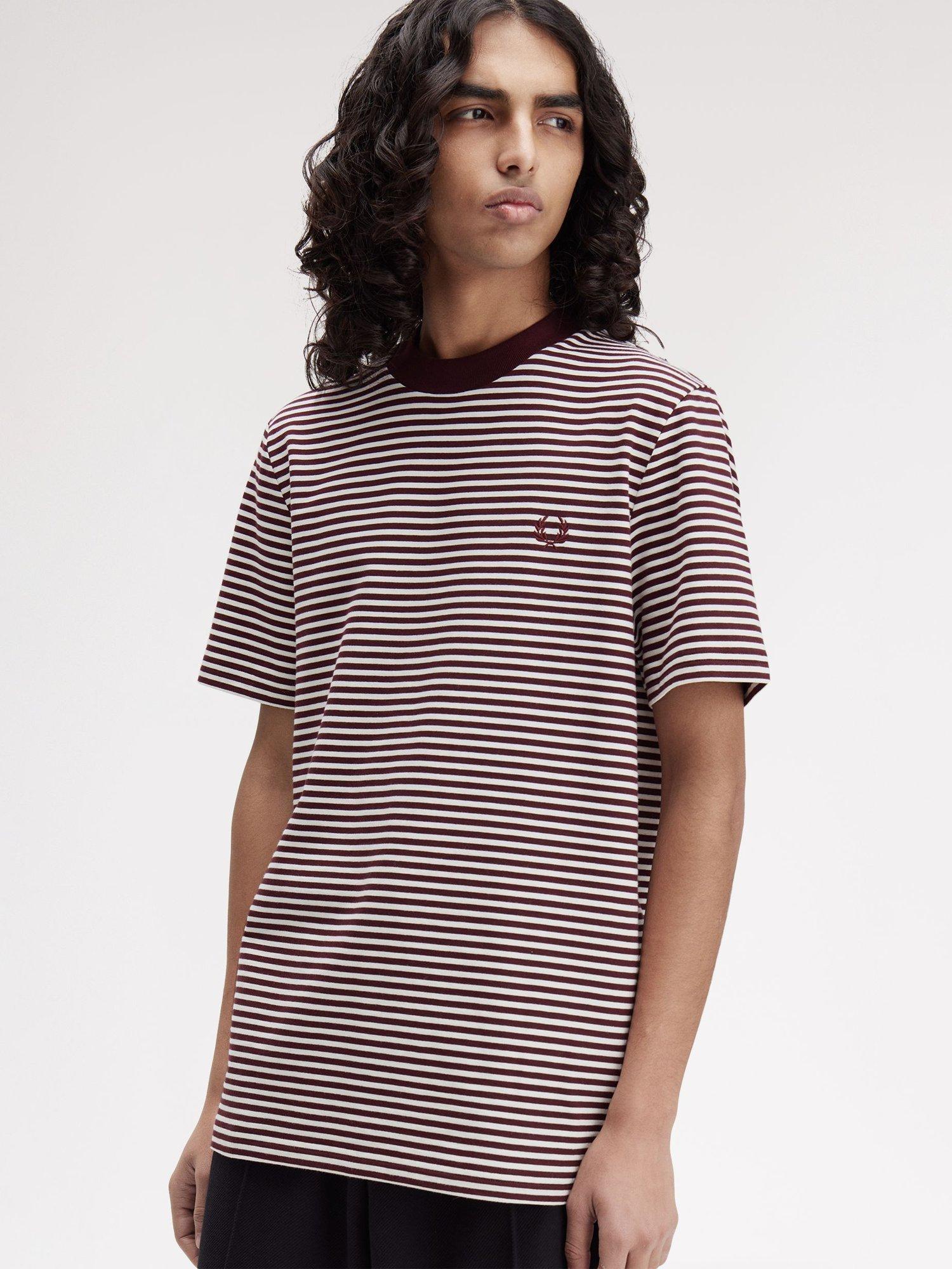 Product image 3 of 5, which shows Fred Perry Fine Stripe Cotton T-Shirt, Oxblood, M
