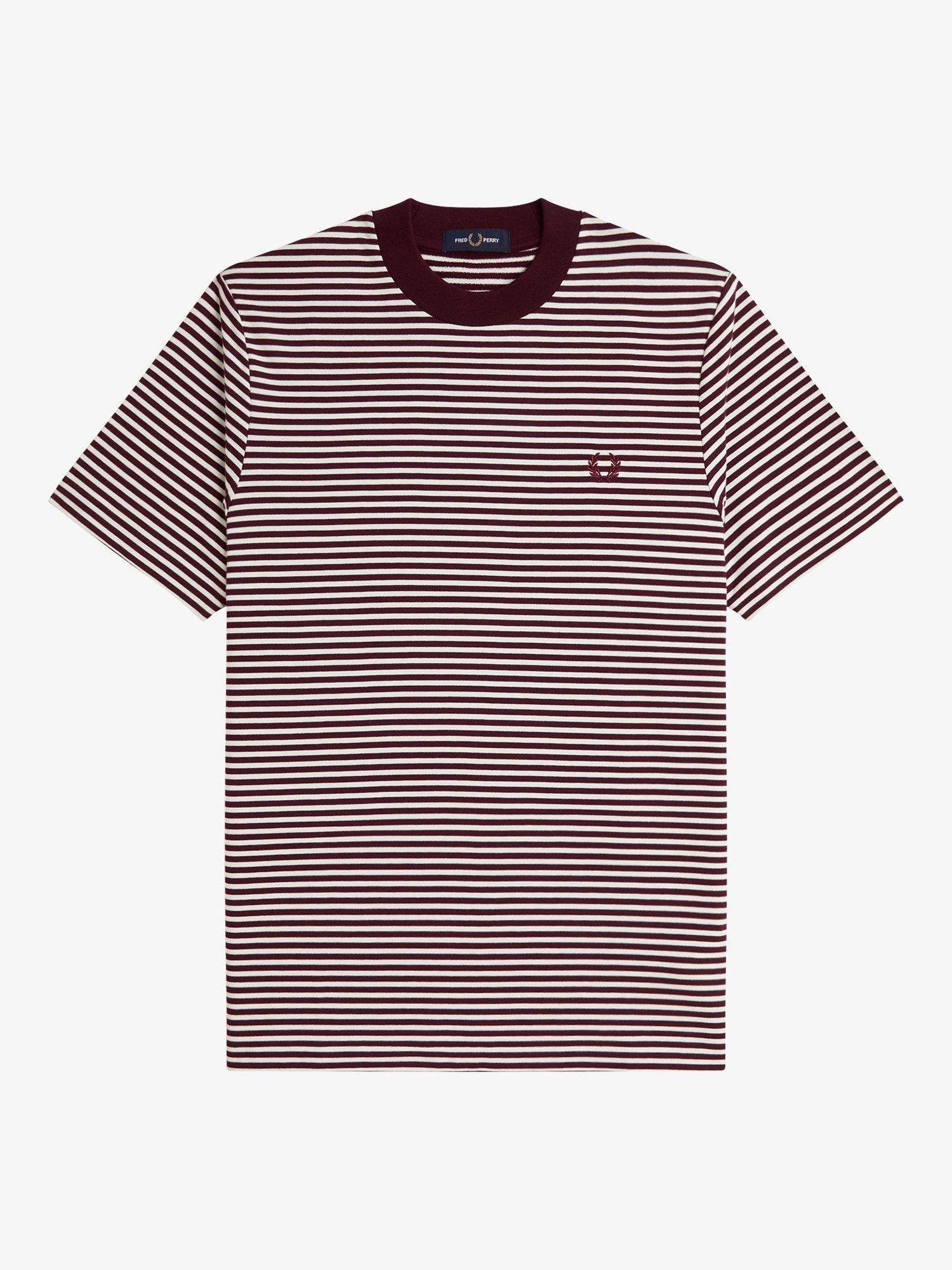 Product image 4 of 5, which shows Fred Perry Fine Stripe Cotton T-Shirt, Oxblood, M
