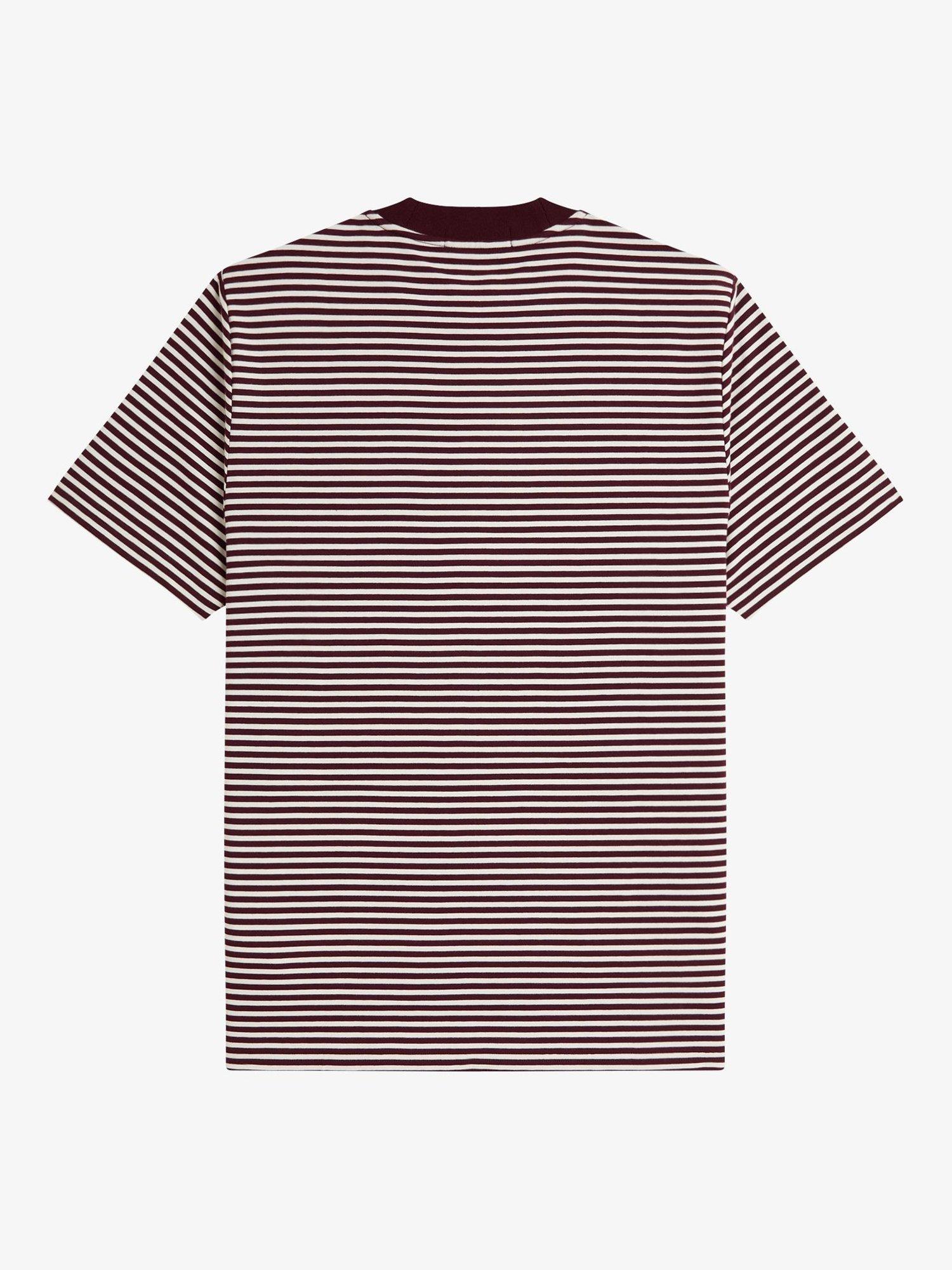 Product image 5 of 5, which shows Fred Perry Fine Stripe Cotton T-Shirt, Oxblood, M