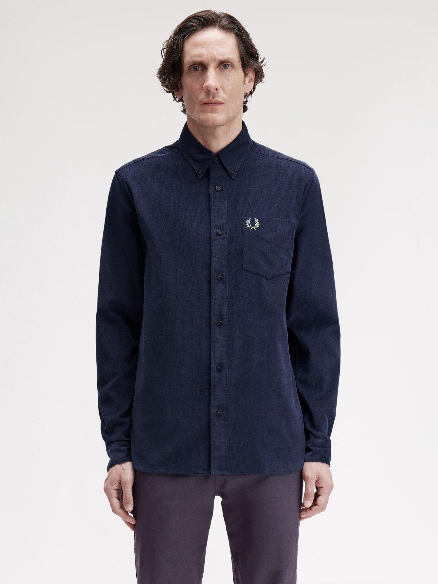 Product image 1 of 5, which shows Fred Perry Needlecord Cotton Shirt, Dark Airforce, M