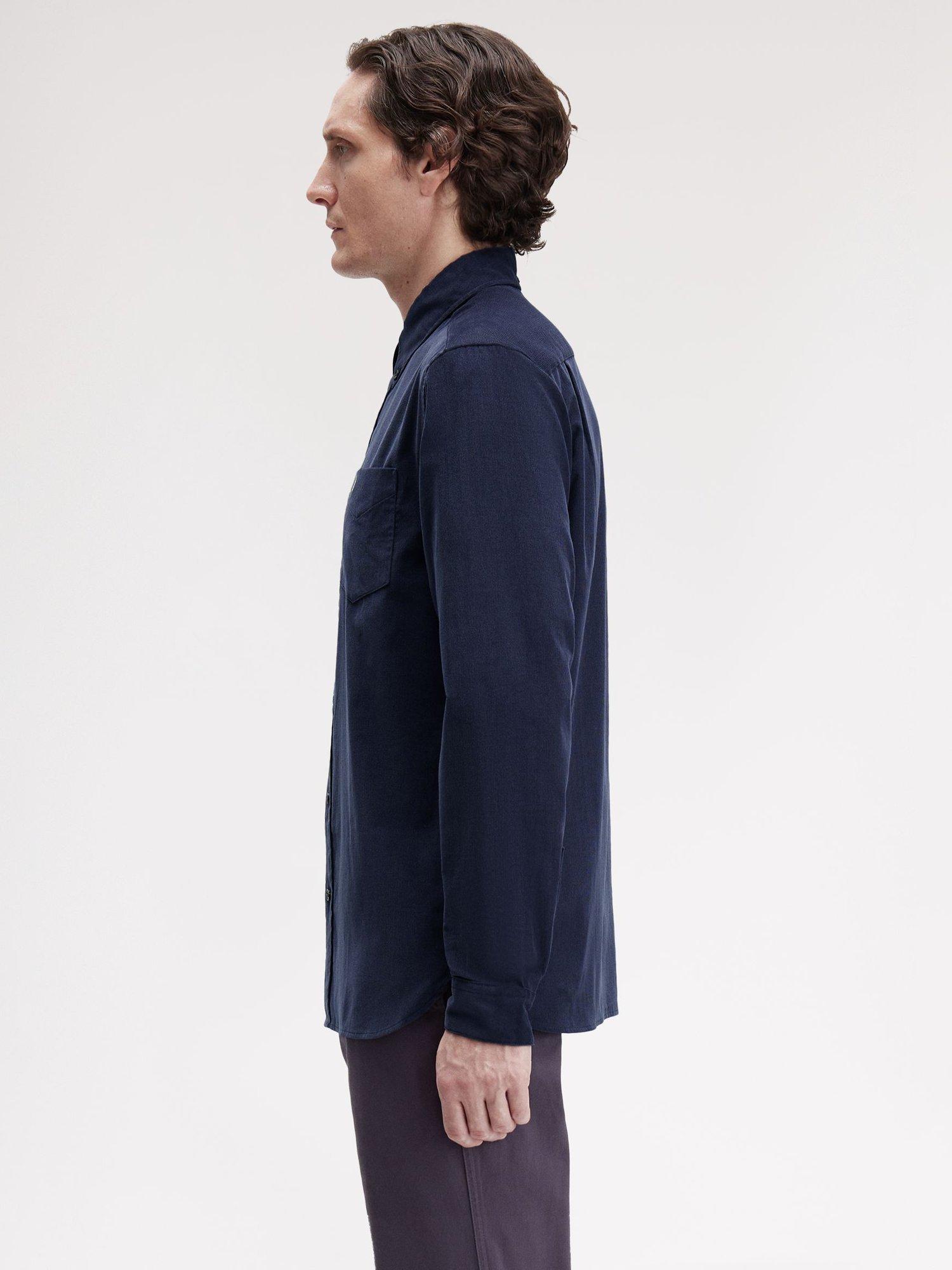 Product image 2 of 5, which shows Fred Perry Needlecord Cotton Shirt, Dark Airforce, M