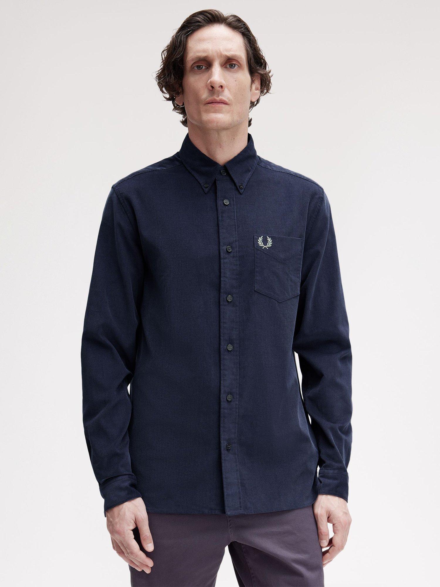 Product image 3 of 5, which shows Fred Perry Needlecord Cotton Shirt, Dark Airforce, M