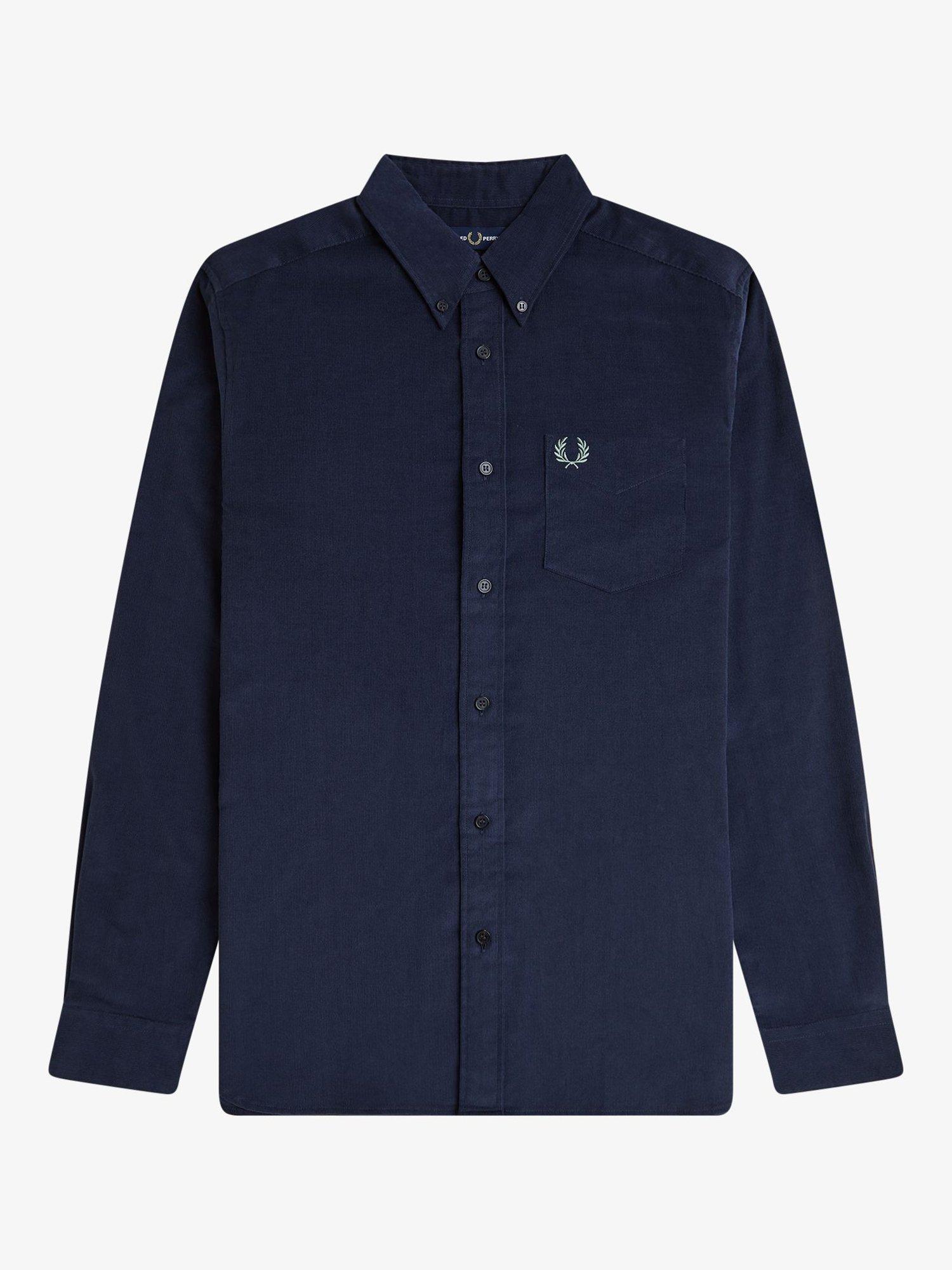 Product image 4 of 5, which shows Fred Perry Needlecord Cotton Shirt, Dark Airforce, M