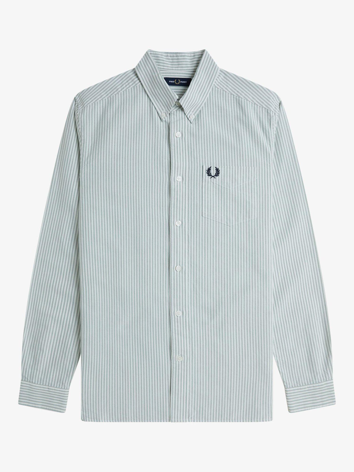 Product image 1 of 2, which shows Fred Perry Stripe Cotton Oxford Shirt, Bayleaf/Snowwhit, S