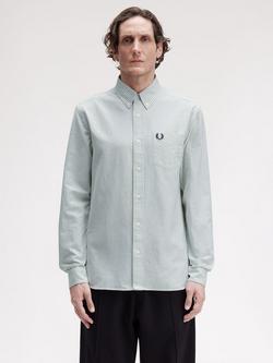Fred Perry Stripe Cotton Oxford Shirt, Bayleaf/Snowwhit