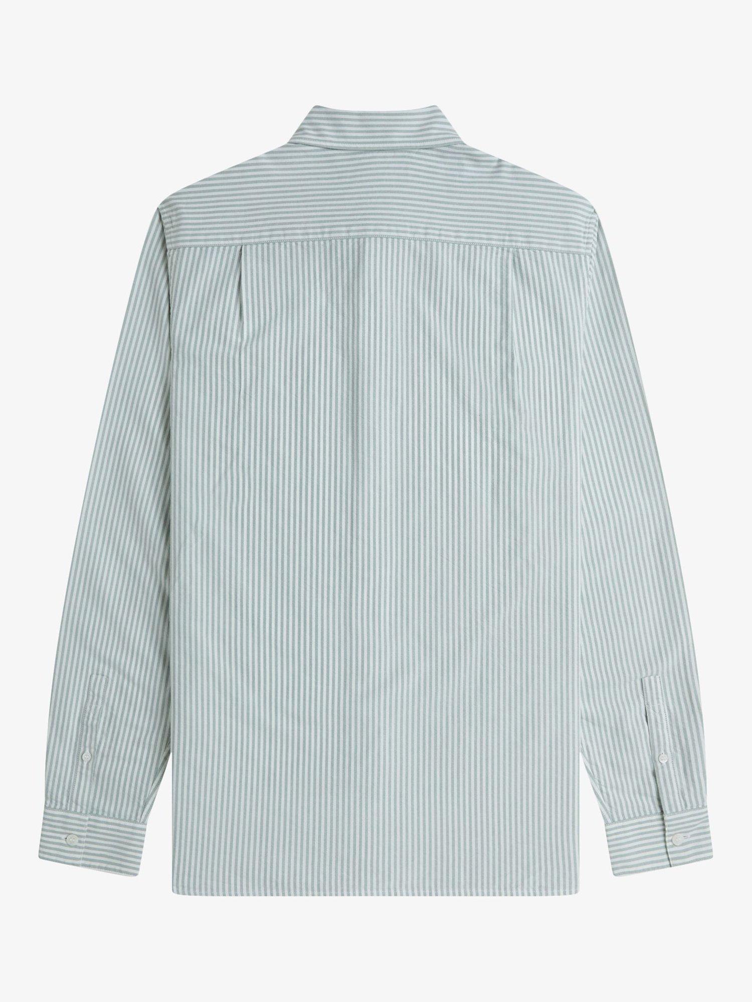 Product image 2 of 2, which shows Fred Perry Stripe Cotton Oxford Shirt, Bayleaf/Snowwhit, S
