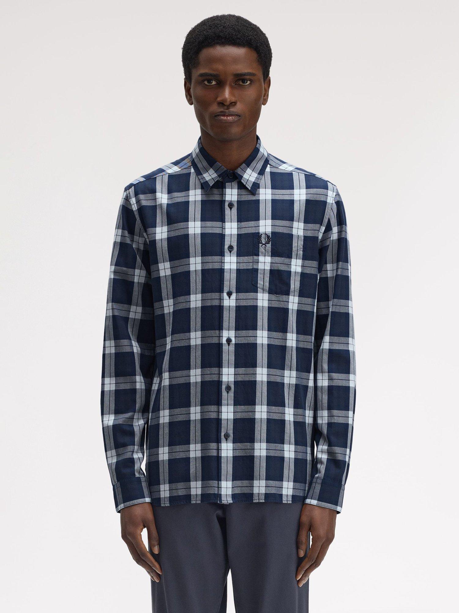 Product image 1 of 5, which shows Fred Perry Tartan Cotton Shirt, Dark Airforce, S
